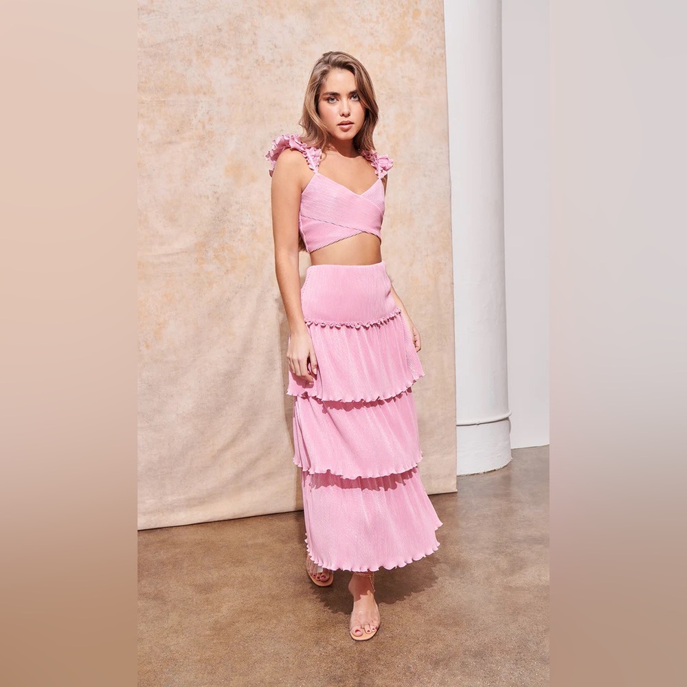 SAYLOR Pink Pleated Tiered Sundress